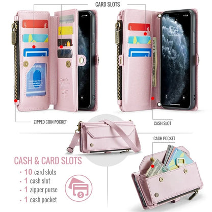 CASEME C36 Series For iPhone 11 Pro Max Crossbody Case RFID Blocking Leather Phone Cover Zipper Wallet