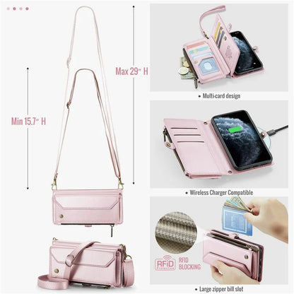 CASEME C36 Series For iPhone 11 Pro Max Crossbody Case RFID Blocking Leather Phone Cover Zipper Wallet