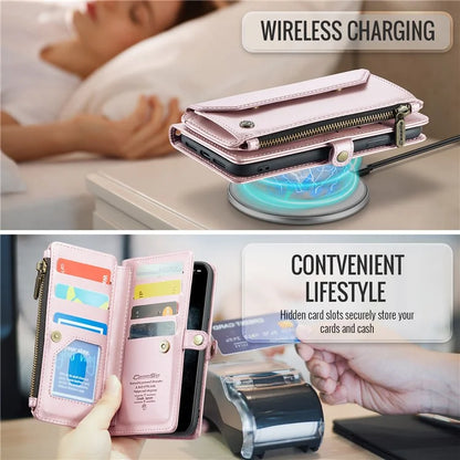 CASEME C36 Series For iPhone 11 Pro Max Crossbody Case RFID Blocking Leather Phone Cover Zipper Wallet