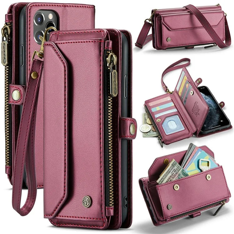 CASEME C36 Series For iPhone 11 Pro Max Crossbody Case RFID Blocking Leather Phone Cover Zipper Wallet