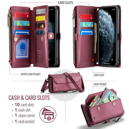 CASEME C36 Series For iPhone 11 Pro Max Crossbody Case RFID Blocking Leather Phone Cover Zipper Wallet