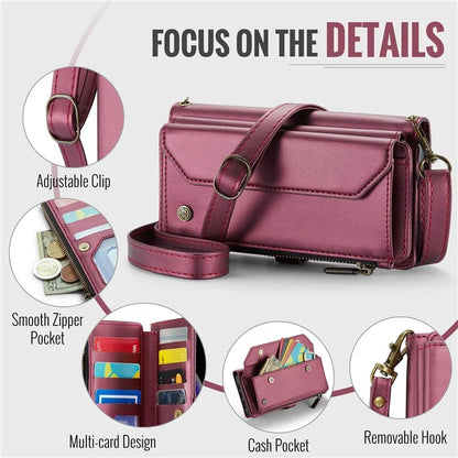CASEME C36 Series For iPhone 11 Pro Max Crossbody Case RFID Blocking Leather Phone Cover Zipper Wallet