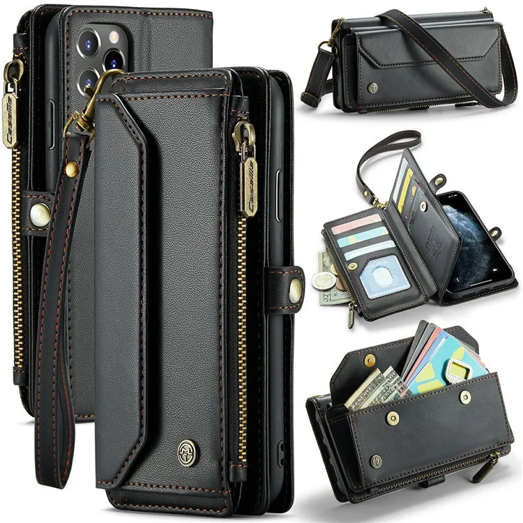 CASEME C36 Series For iPhone 11 Pro Max Crossbody Case RFID Blocking Leather Phone Cover Zipper Wallet