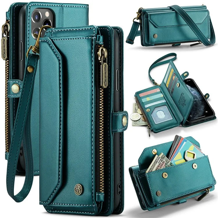 CASEME C36 Series For iPhone 11 Pro Max Crossbody Case RFID Blocking Leather Phone Cover Zipper Wallet