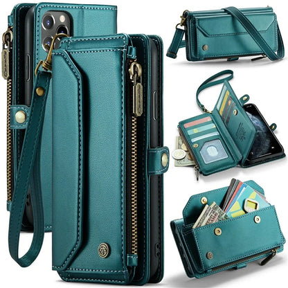 CASEME C36 Series For iPhone 11 Pro Max Crossbody Case RFID Blocking Leather Phone Cover Zipper Wallet