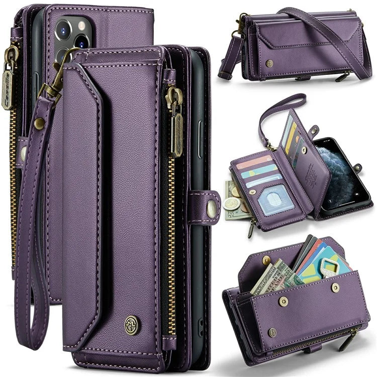 CASEME C36 Series For iPhone 11 Pro Max Crossbody Case RFID Blocking Leather Phone Cover Zipper Wallet