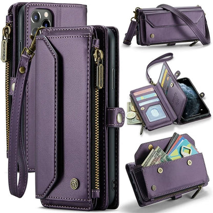 CASEME C36 Series For iPhone 11 Pro Max Crossbody Case RFID Blocking Leather Phone Cover Zipper Wallet
