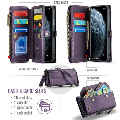 CASEME C36 Series For iPhone 11 Pro Max Crossbody Case RFID Blocking Leather Phone Cover Zipper Wallet