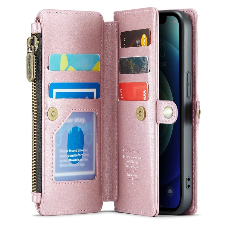 CASEME C36 Series For iPhone 12 mini Case Leather Zipper Wallet Purse Phone Cover RFID Blocking