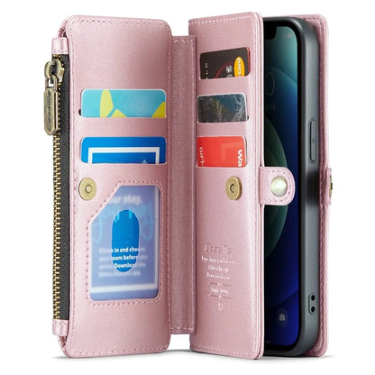 CASEME C36 Series For iPhone 12 mini Case Leather Zipper Wallet Purse Phone Cover RFID Blocking