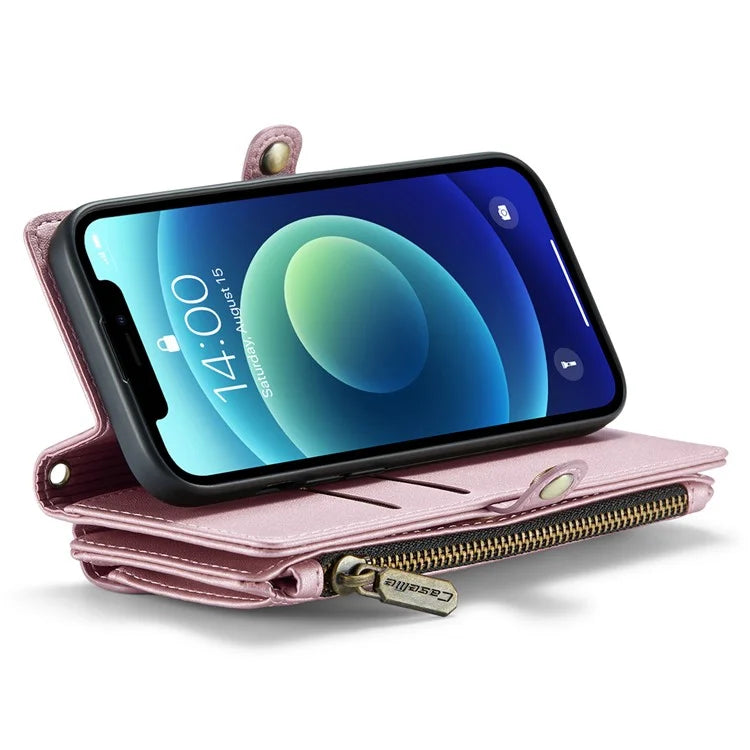 CASEME C36 Series For iPhone 12 mini Case Leather Zipper Wallet Purse Phone Cover RFID Blocking