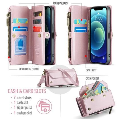 CASEME C36 Series For iPhone 12 mini Case Leather Zipper Wallet Purse Phone Cover RFID Blocking