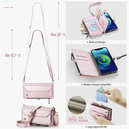 CASEME C36 Series For iPhone 12 mini Case Leather Zipper Wallet Purse Phone Cover RFID Blocking