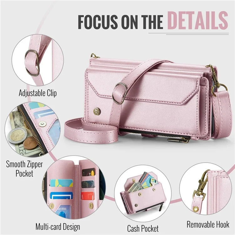 CASEME C36 Series For iPhone 12 mini Case Leather Zipper Wallet Purse Phone Cover RFID Blocking