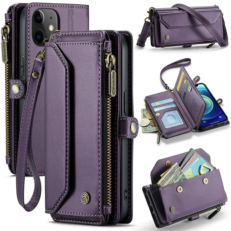 CASEME C36 Series For iPhone 12 mini Case Leather Zipper Wallet Purse Phone Cover RFID Blocking