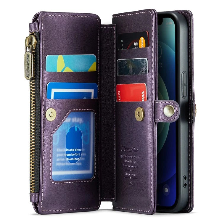 CASEME C36 Series For iPhone 12 mini Case Leather Zipper Wallet Purse Phone Cover RFID Blocking