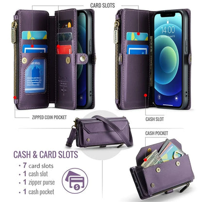 CASEME C36 Series For iPhone 12 mini Case Leather Zipper Wallet Purse Phone Cover RFID Blocking
