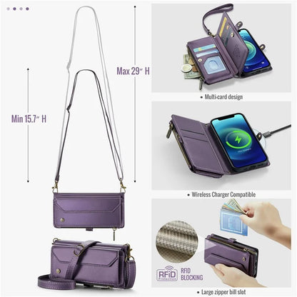 CASEME C36 Series For iPhone 12 mini Case Leather Zipper Wallet Purse Phone Cover RFID Blocking