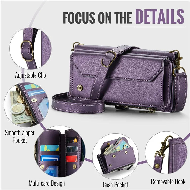 CASEME C36 Series For iPhone 12 mini Case Leather Zipper Wallet Purse Phone Cover RFID Blocking
