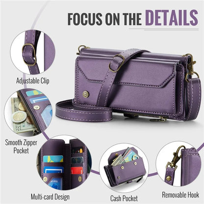 CASEME C36 Series For iPhone 12 mini Case Leather Zipper Wallet Purse Phone Cover RFID Blocking
