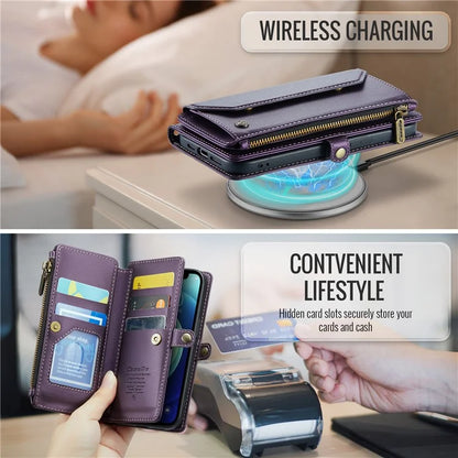 CASEME C36 Series For iPhone 12 mini Case Leather Zipper Wallet Purse Phone Cover RFID Blocking