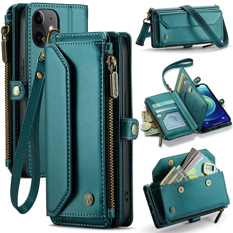 CASEME C36 Series For iPhone 12 mini Case Leather Zipper Wallet Purse Phone Cover RFID Blocking