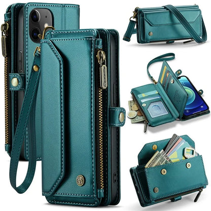 CASEME C36 Series For iPhone 12 mini Case Leather Zipper Wallet Purse Phone Cover RFID Blocking