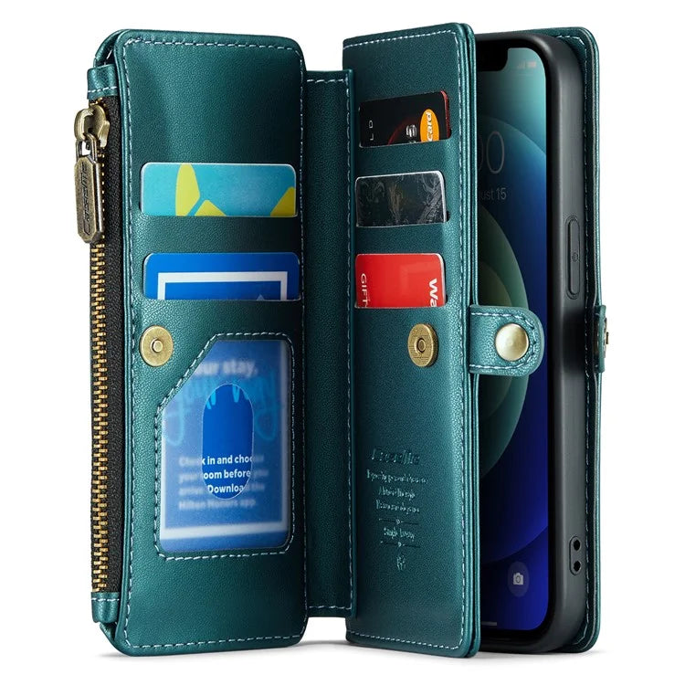 CASEME C36 Series For iPhone 12 mini Case Leather Zipper Wallet Purse Phone Cover RFID Blocking