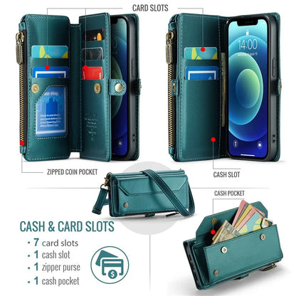 CASEME C36 Series For iPhone 12 mini Case Leather Zipper Wallet Purse Phone Cover RFID Blocking