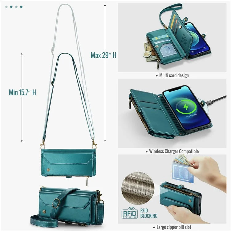 CASEME C36 Series For iPhone 12 mini Case Leather Zipper Wallet Purse Phone Cover RFID Blocking