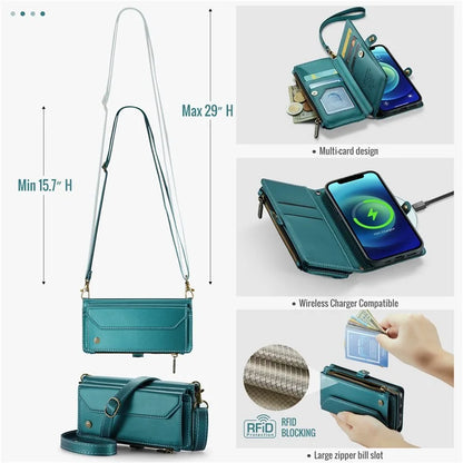 CASEME C36 Series For iPhone 12 mini Case Leather Zipper Wallet Purse Phone Cover RFID Blocking