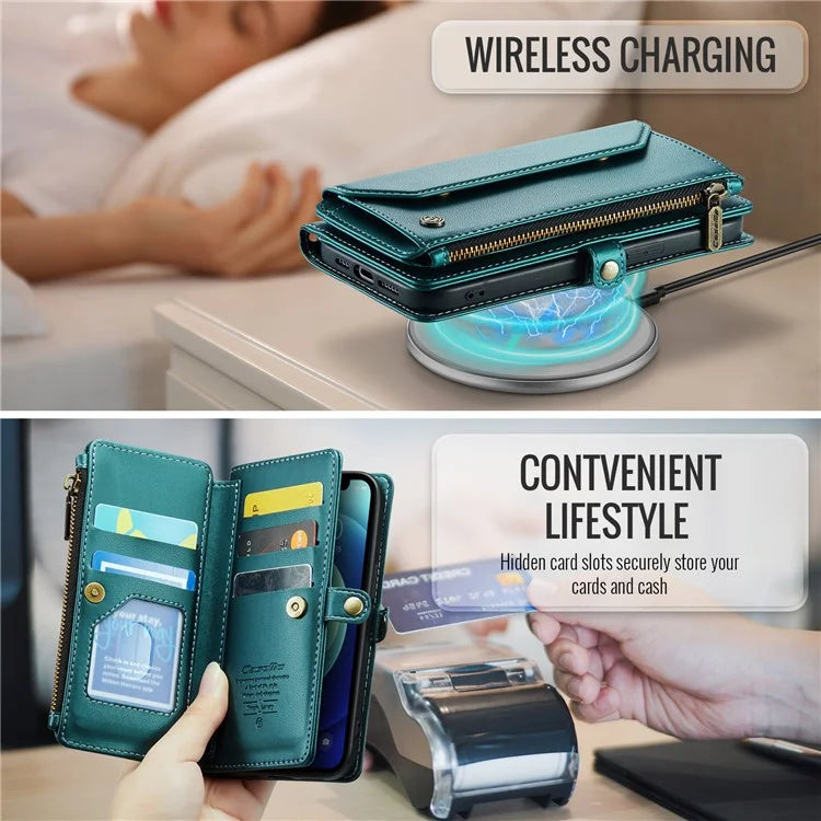 CASEME C36 Series For iPhone 12 mini Case Leather Zipper Wallet Purse Phone Cover RFID Blocking
