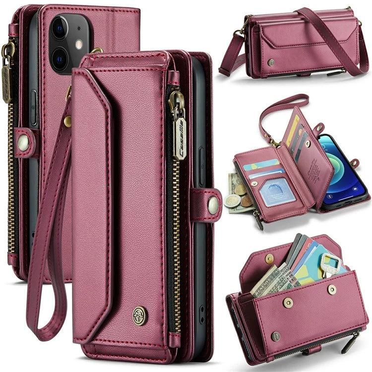 CASEME C36 Series For iPhone 12 mini Case Leather Zipper Wallet Purse Phone Cover RFID Blocking