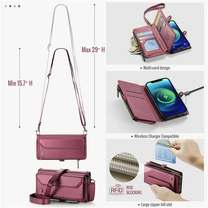 CASEME C36 Series For iPhone 12 mini Case Leather Zipper Wallet Purse Phone Cover RFID Blocking