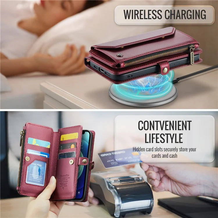 CASEME C36 Series For iPhone 12 mini Case Leather Zipper Wallet Purse Phone Cover RFID Blocking
