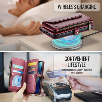 CASEME C36 Series For iPhone 12 mini Case Leather Zipper Wallet Purse Phone Cover RFID Blocking