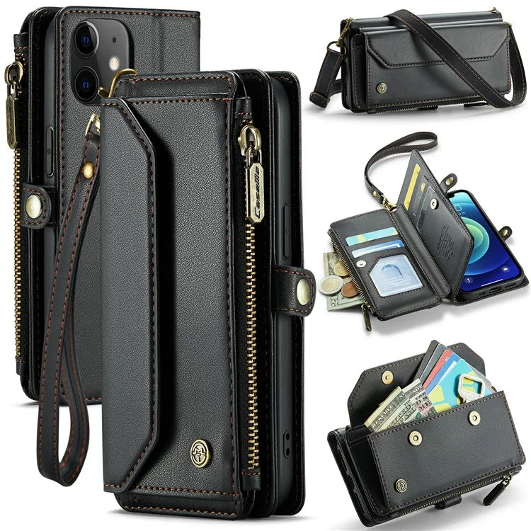 CASEME C36 Series For iPhone 12 mini Case Leather Zipper Wallet Purse Phone Cover RFID Blocking