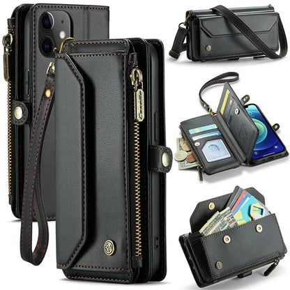 CASEME C36 Series For iPhone 12 mini Case Leather Zipper Wallet Purse Phone Cover RFID Blocking