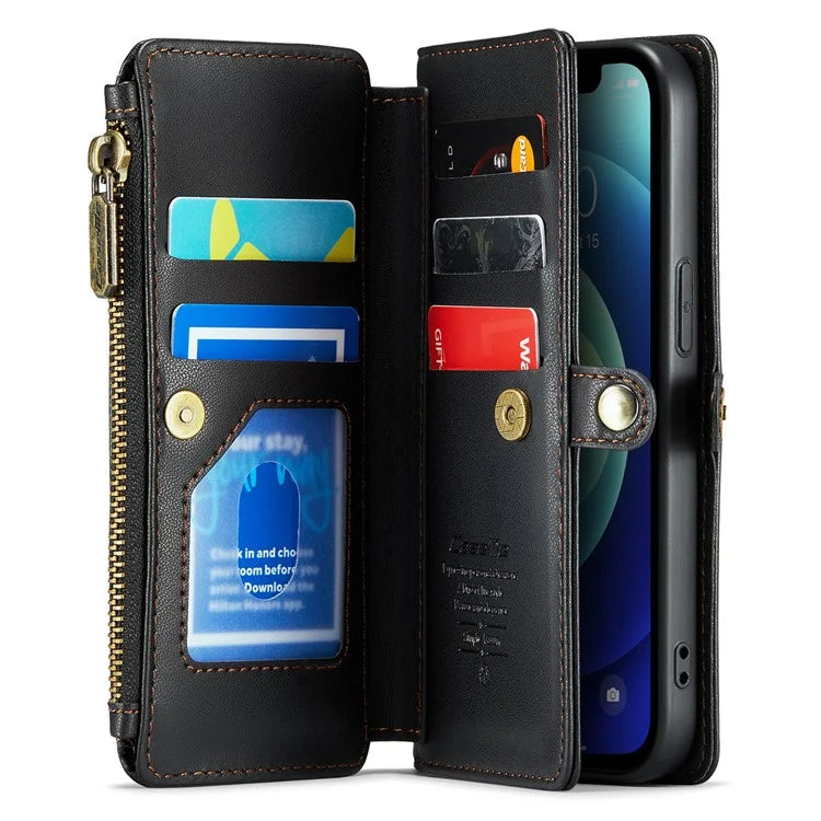 CASEME C36 Series For iPhone 12 mini Case Leather Zipper Wallet Purse Phone Cover RFID Blocking