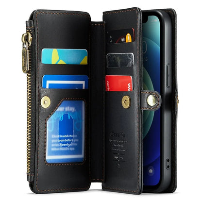 CASEME C36 Series For iPhone 12 mini Case Leather Zipper Wallet Purse Phone Cover RFID Blocking