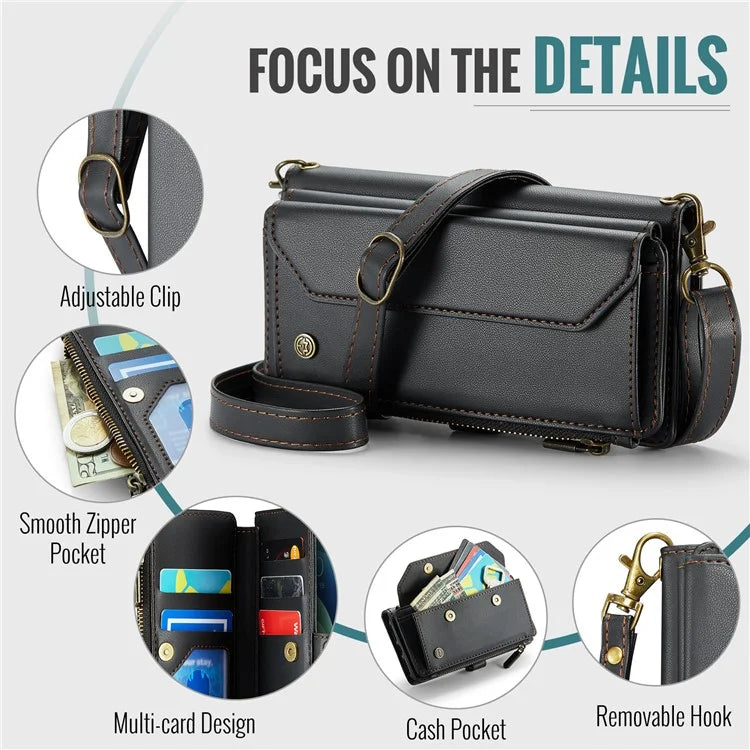 CASEME C36 Series For iPhone 12 mini Case Leather Zipper Wallet Purse Phone Cover RFID Blocking