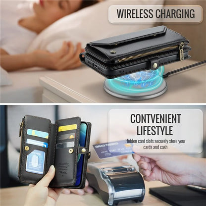 CASEME C36 Series For iPhone 12 mini Case Leather Zipper Wallet Purse Phone Cover RFID Blocking