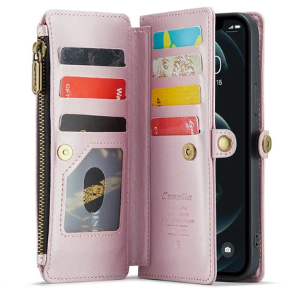 CASEME C36 Series For iPhone 12 / 12 Pro Case RFID Blocking Leather Phone Cover Zipper Handbag Purse