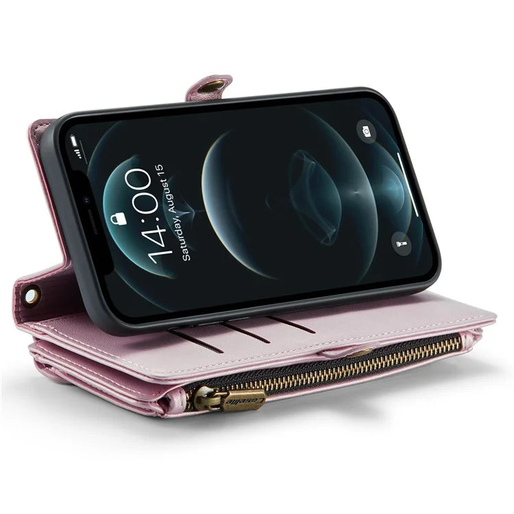 CASEME C36 Series For iPhone 12 / 12 Pro Case RFID Blocking Leather Phone Cover Zipper Handbag Purse