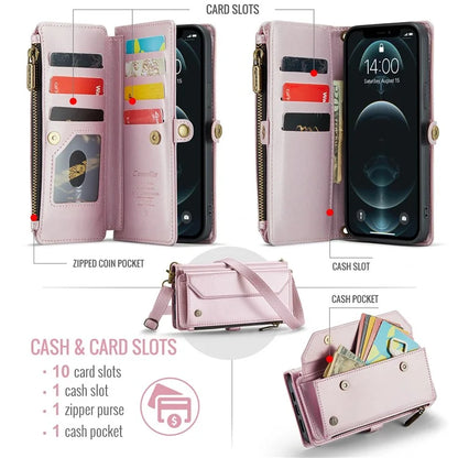 CASEME C36 Series For iPhone 12 / 12 Pro Case RFID Blocking Leather Phone Cover Zipper Handbag Purse