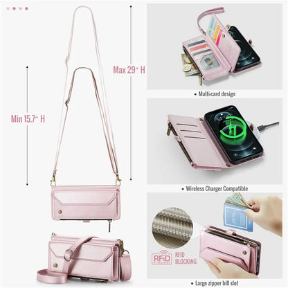 CASEME C36 Series For iPhone 12 / 12 Pro Case RFID Blocking Leather Phone Cover Zipper Handbag Purse