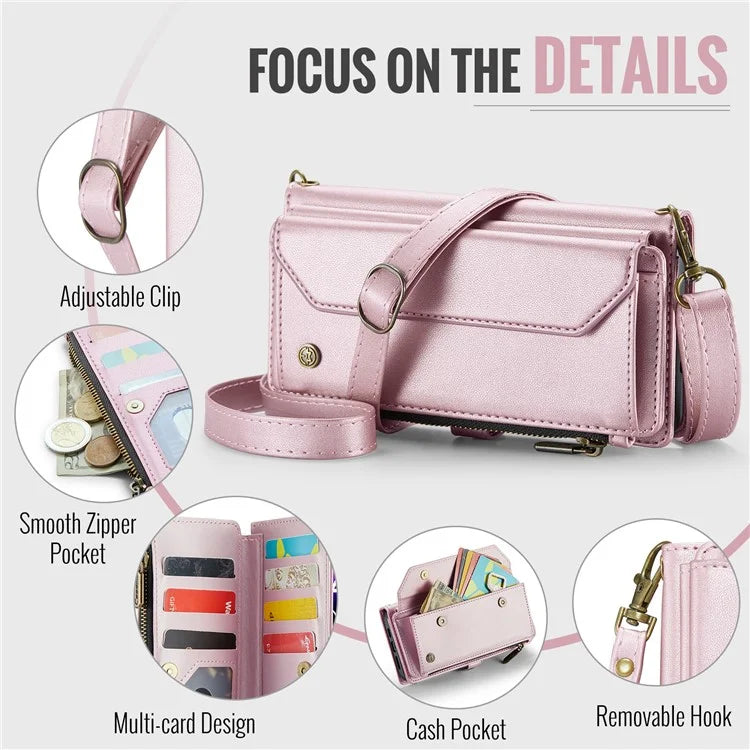 CASEME C36 Series For iPhone 12 / 12 Pro Case RFID Blocking Leather Phone Cover Zipper Handbag Purse