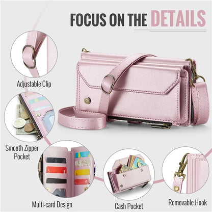 CASEME C36 Series For iPhone 12 / 12 Pro Case RFID Blocking Leather Phone Cover Zipper Handbag Purse