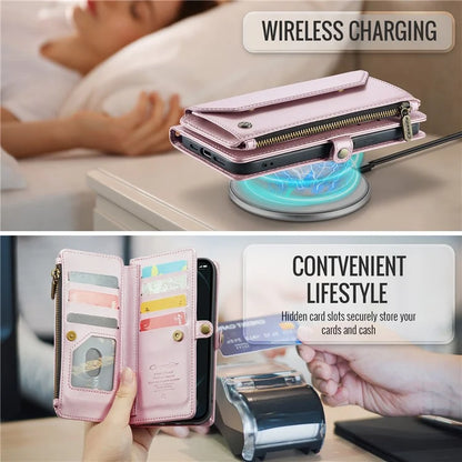CASEME C36 Series For iPhone 12 / 12 Pro Case RFID Blocking Leather Phone Cover Zipper Handbag Purse