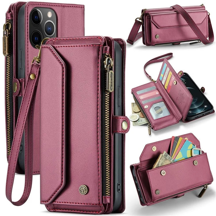 CASEME C36 Series For iPhone 12 / 12 Pro Case RFID Blocking Leather Phone Cover Zipper Handbag Purse